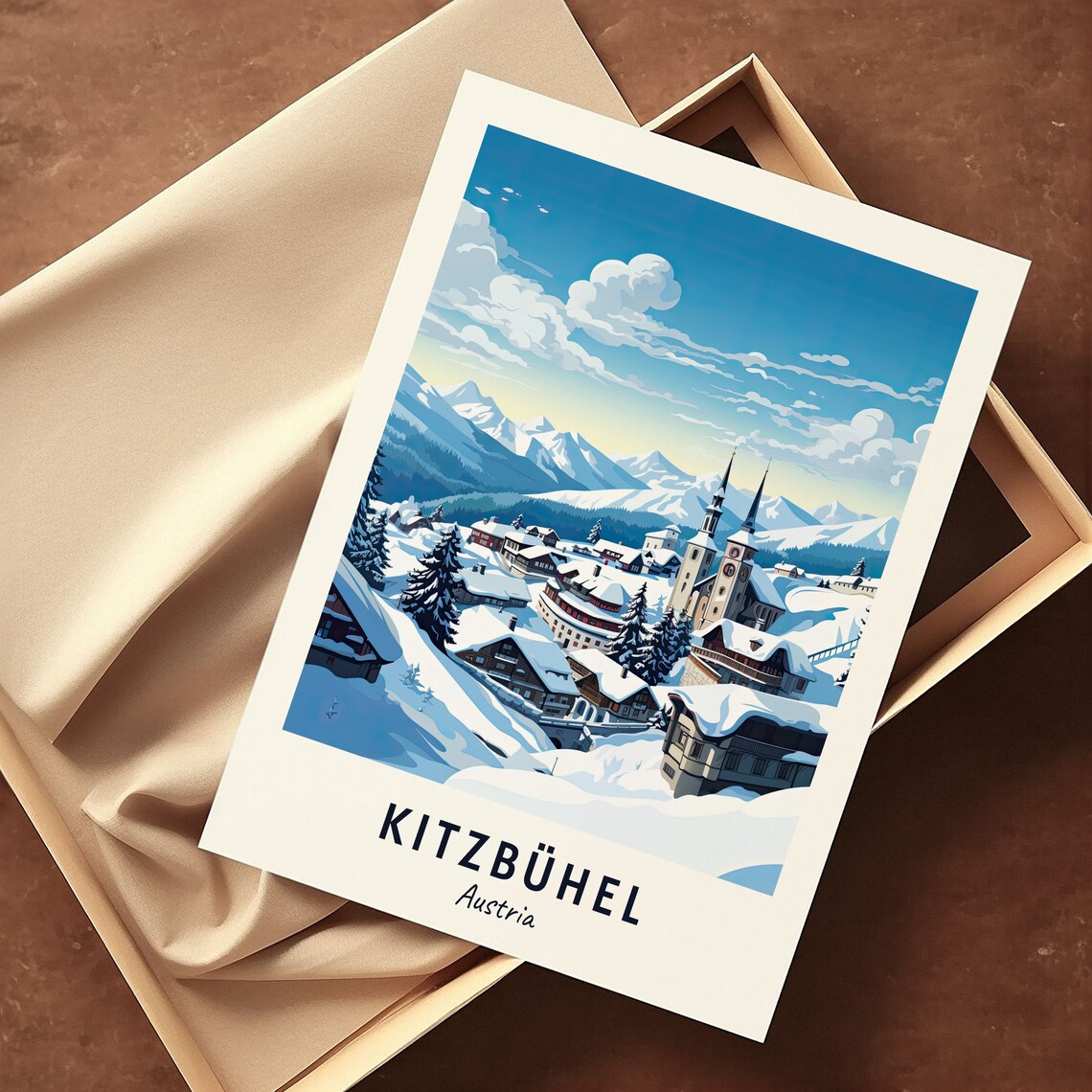 Kitzbühel Austria Twin Church Spires Above the Snowy Town Poster - Image 3