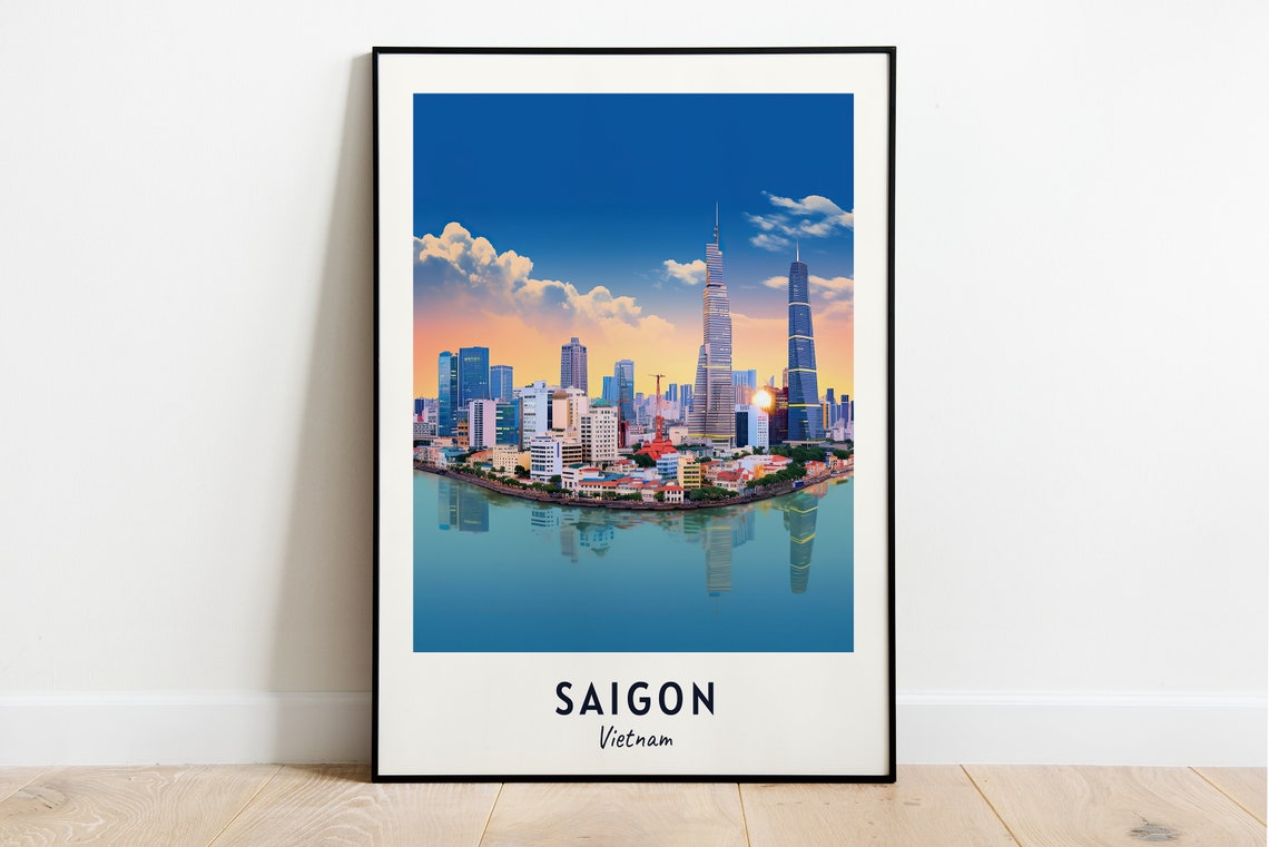 Saigon Sunset Skyline Over the Saigon River Vietnam Travel Poster