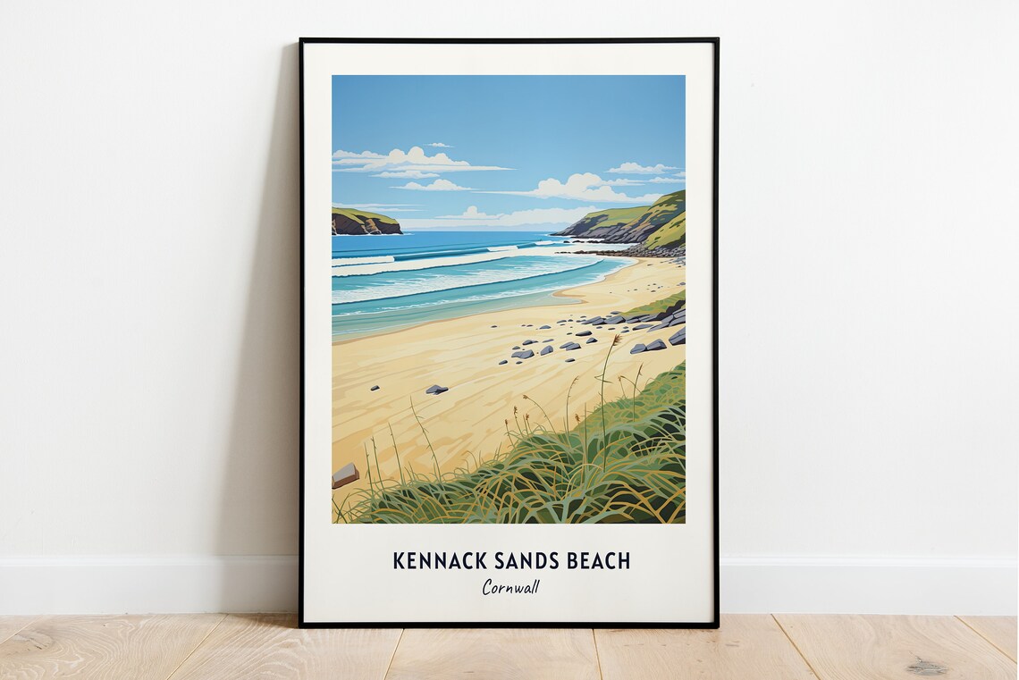 Kennack Sands Beach Cornwall Golden Shore Surf Travel Poster
