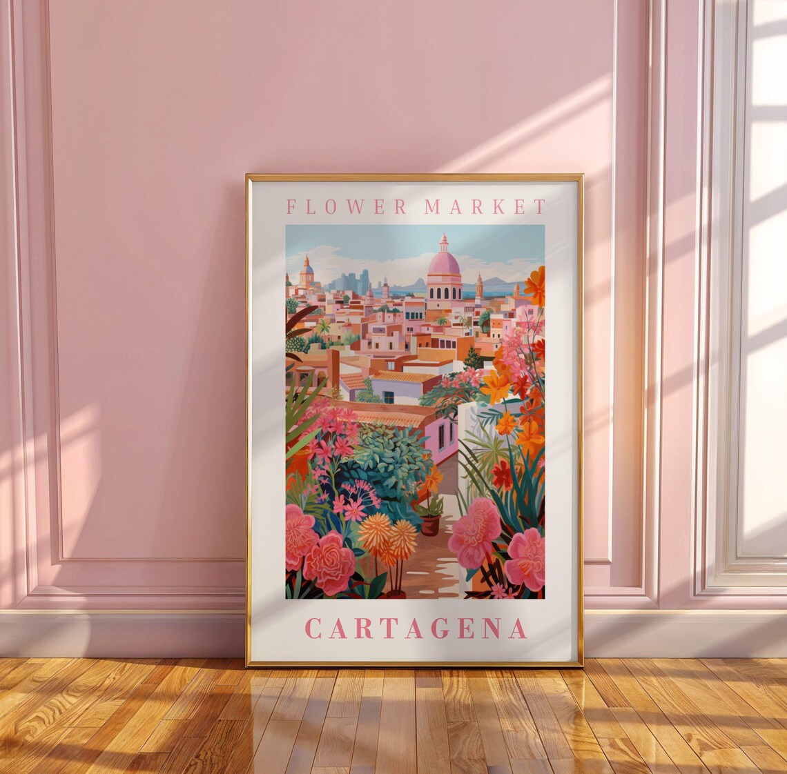 Cartagena Flower Market Poster with Colonial Dome Rose Garden Art - Image 3