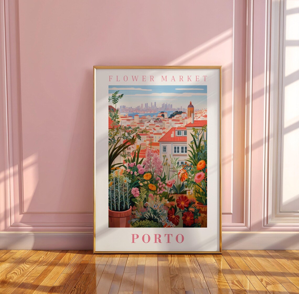 Porto Flower Market Riverside Terrace Red Roof Travel Poster - Image 3