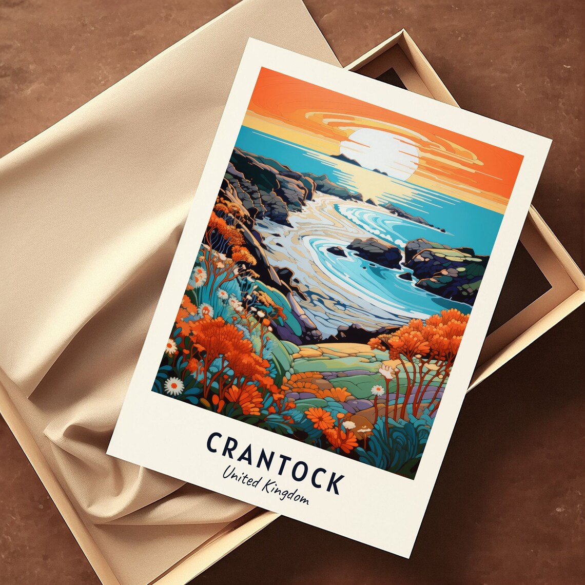 Crantock United Kingdom Sunset Rocky Coastline Travel Poster - Image 3