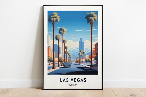 Las Vegas Nevada Palm Lined Downtown Boulevard Street Travel Poster