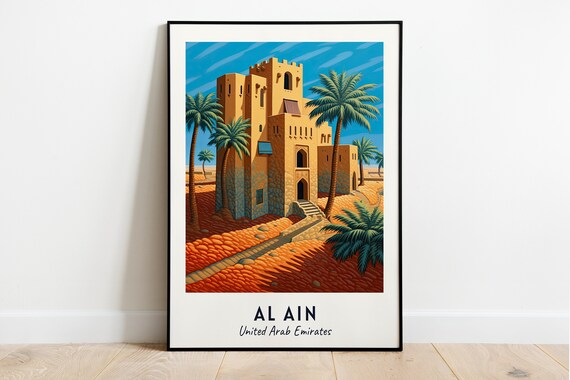 Al Jahili Fort Mudbrick Castle among Palms Al Ain UAE Travel Poster