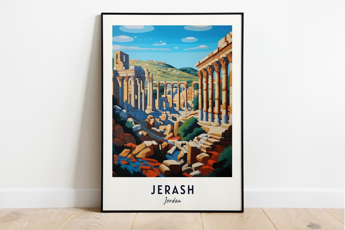Jerash Jordan Ancient Roman Colonnade Ruins Golden Hills Poster