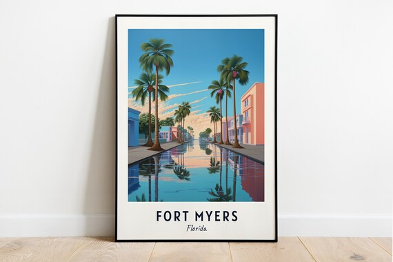 Fort Myers Florida Palm Tree Reflections Flooded Canal Water Poster