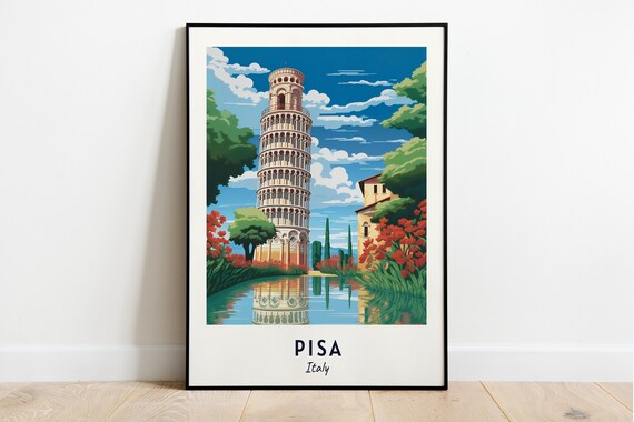 Pisa Italy Leaning Tower Reflection Classic Travel Poster Home Decor