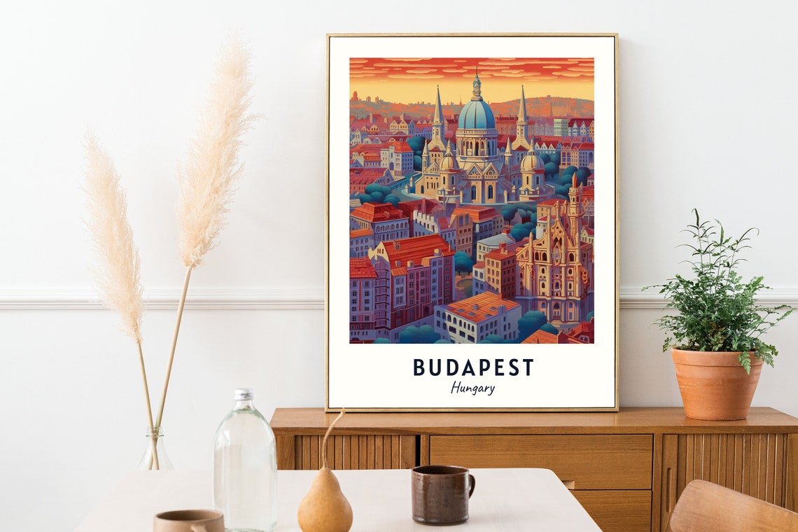 Budapest Hungary Basilica Dome Sunset Rooftops Travel Poster - Image 2