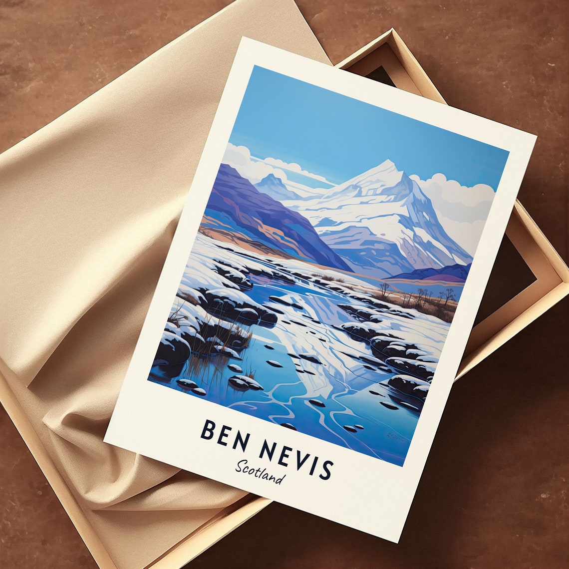 Ben Nevis Scotland Snowy Mountain Icy River Reflection Poster - Image 3
