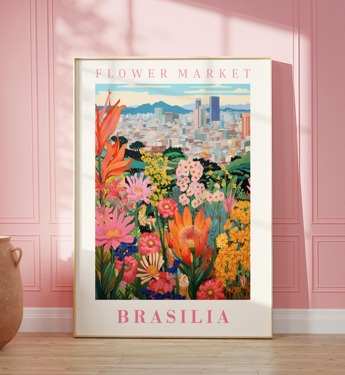 Brasilia Flower Market Poster with Brazilian City Exotic Bloom Garden