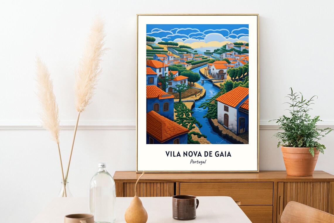 Vila Nova de Gaia Portugal Riverfront Old Wine Town Travel Poster - Image 2