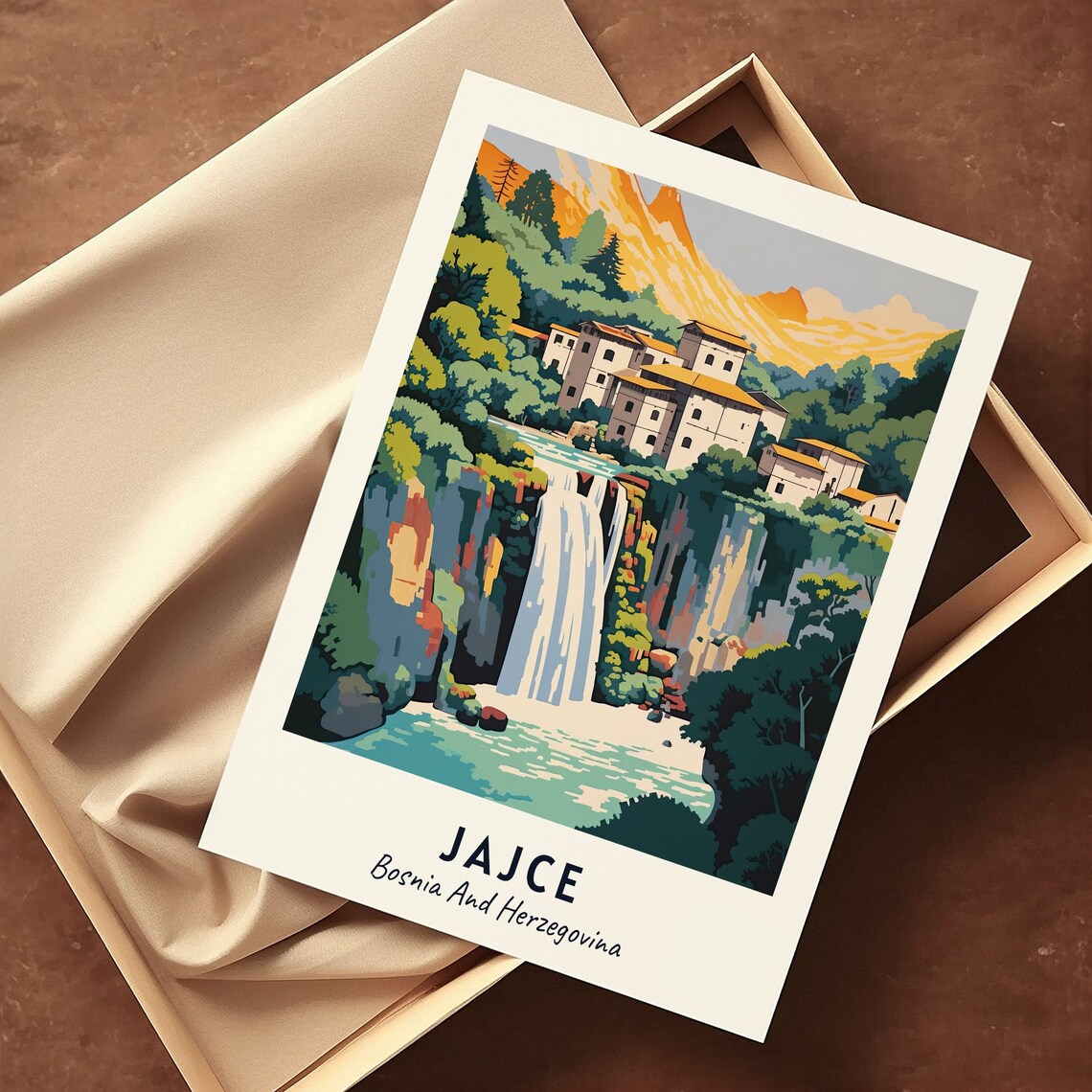 Pliva Waterfall Travel Poster, Jajce Bosnia - Image 3