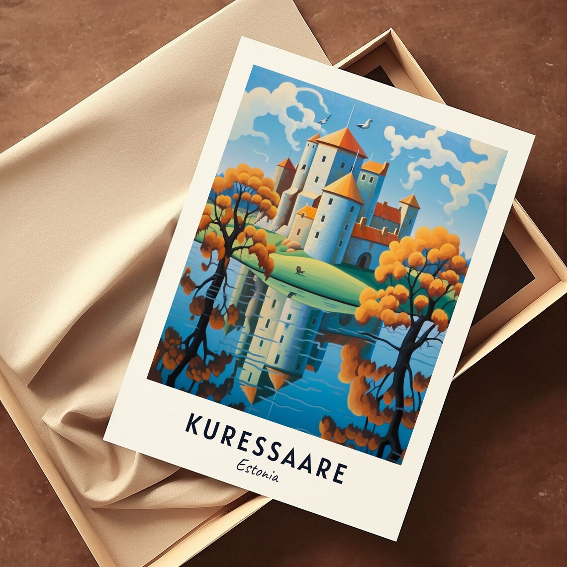 Kuressaare Estonia Medieval Castle Reflection Autumn Trees Travel Poster - Image 3