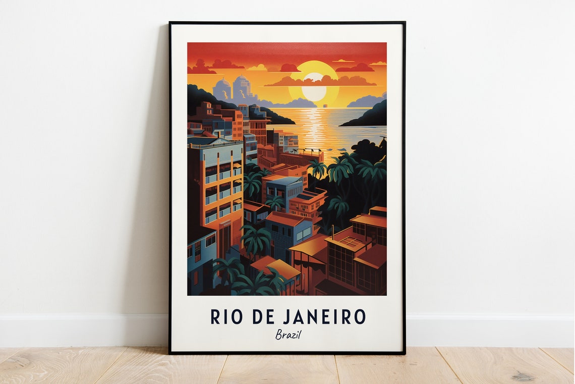 Rio de Janeiro Brazil Beach Town Ocean Sunset View Travel Poster