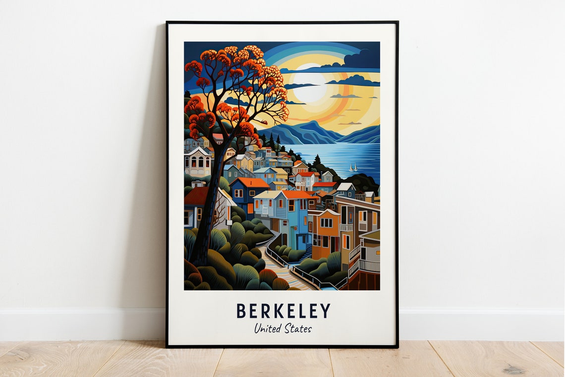 Berkeley United States Hillside Houses And Sunset Over The Bay Poster