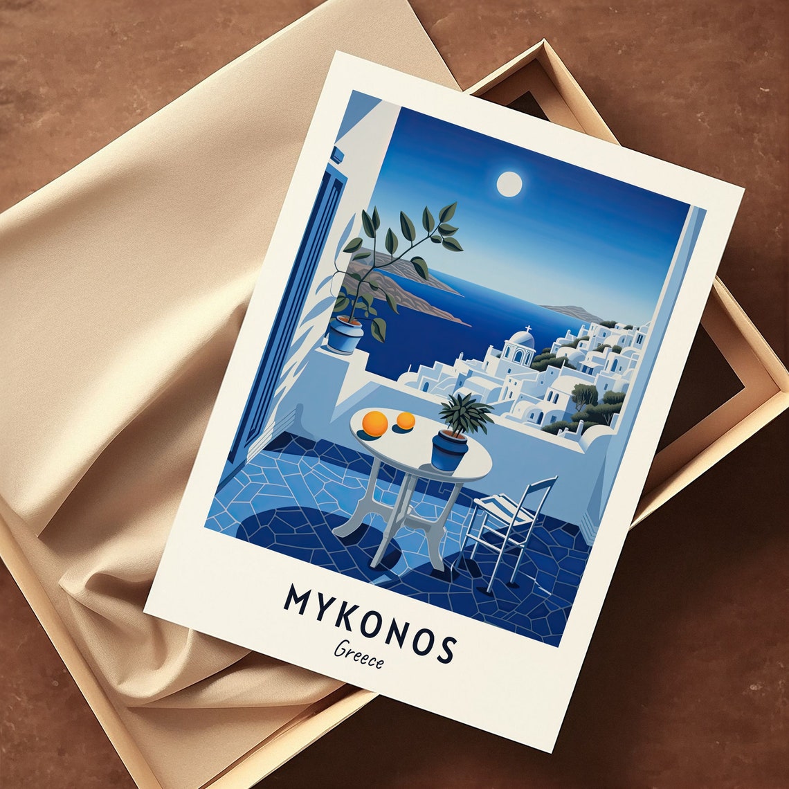 Mykonos Moonlit Balcony Terrace Over the Aegean Travel Poster - Image 3