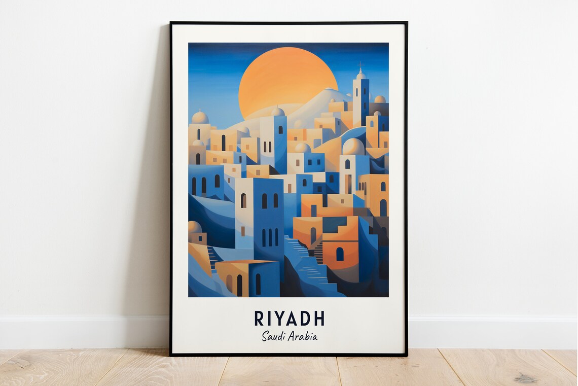 Riyadh Golden Sun White Cityscape Saudi Arabia Travel Poster