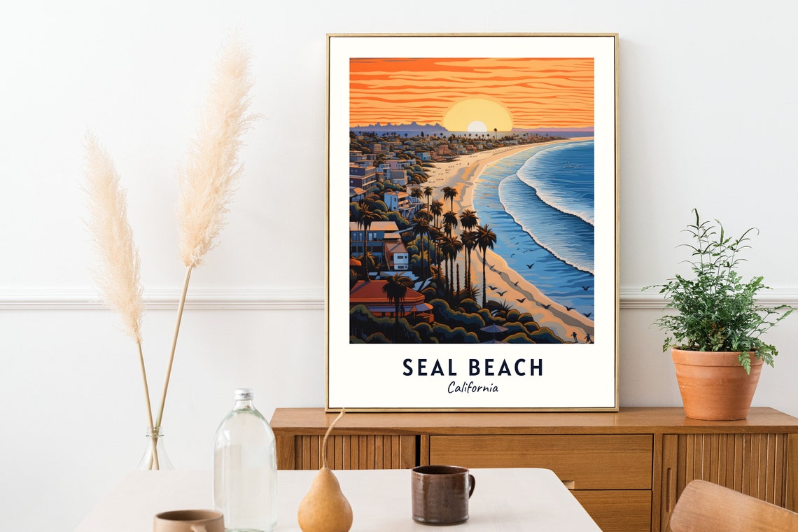 Seal Beach California Sunset Aerial Coastline Palms Travel Poster - Image 2