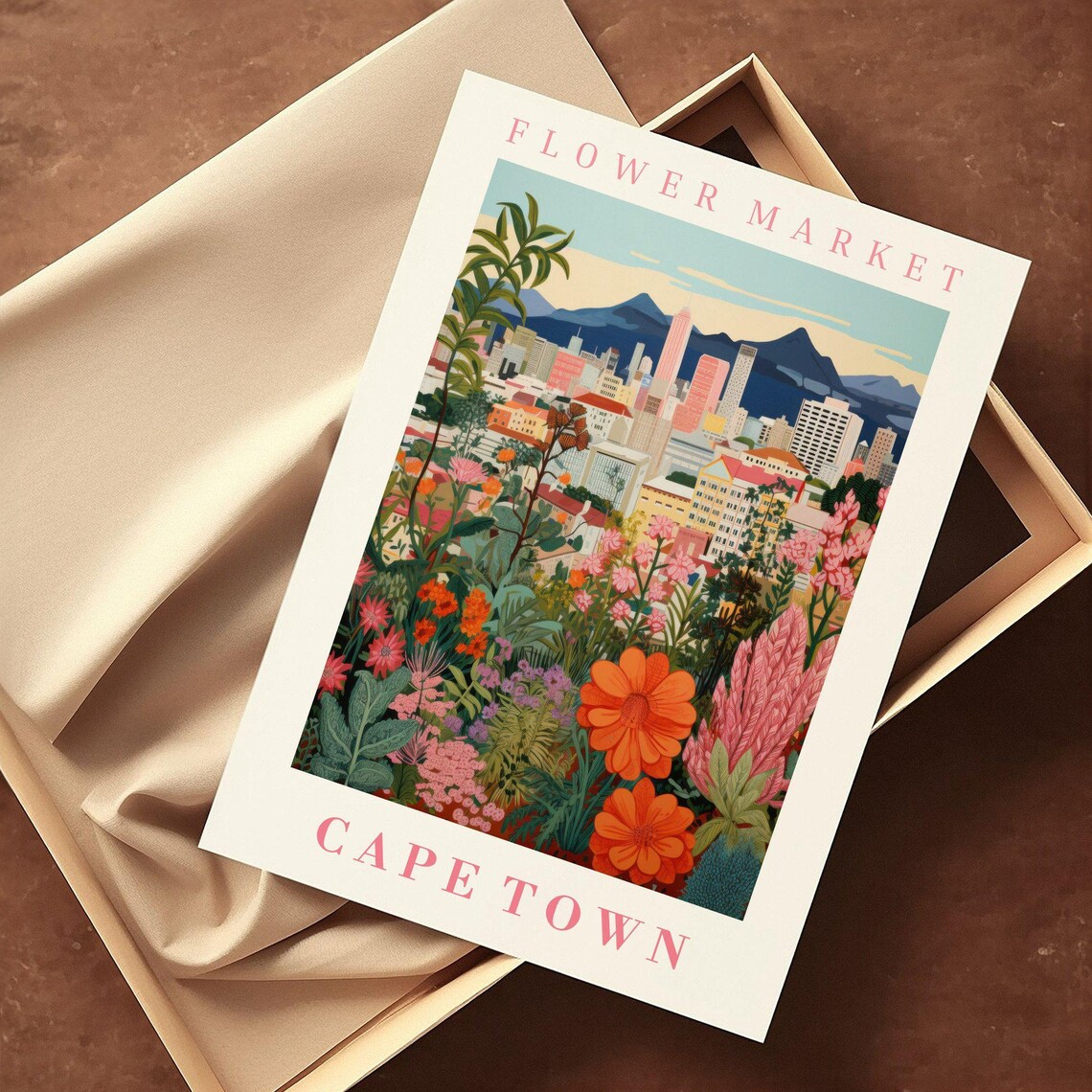 Cape Town Flower Market Poster Wall Decor South Africa Floral Illustration Botanical Gallery Wall Art Gift For Friend Travel Poster - Image 2
