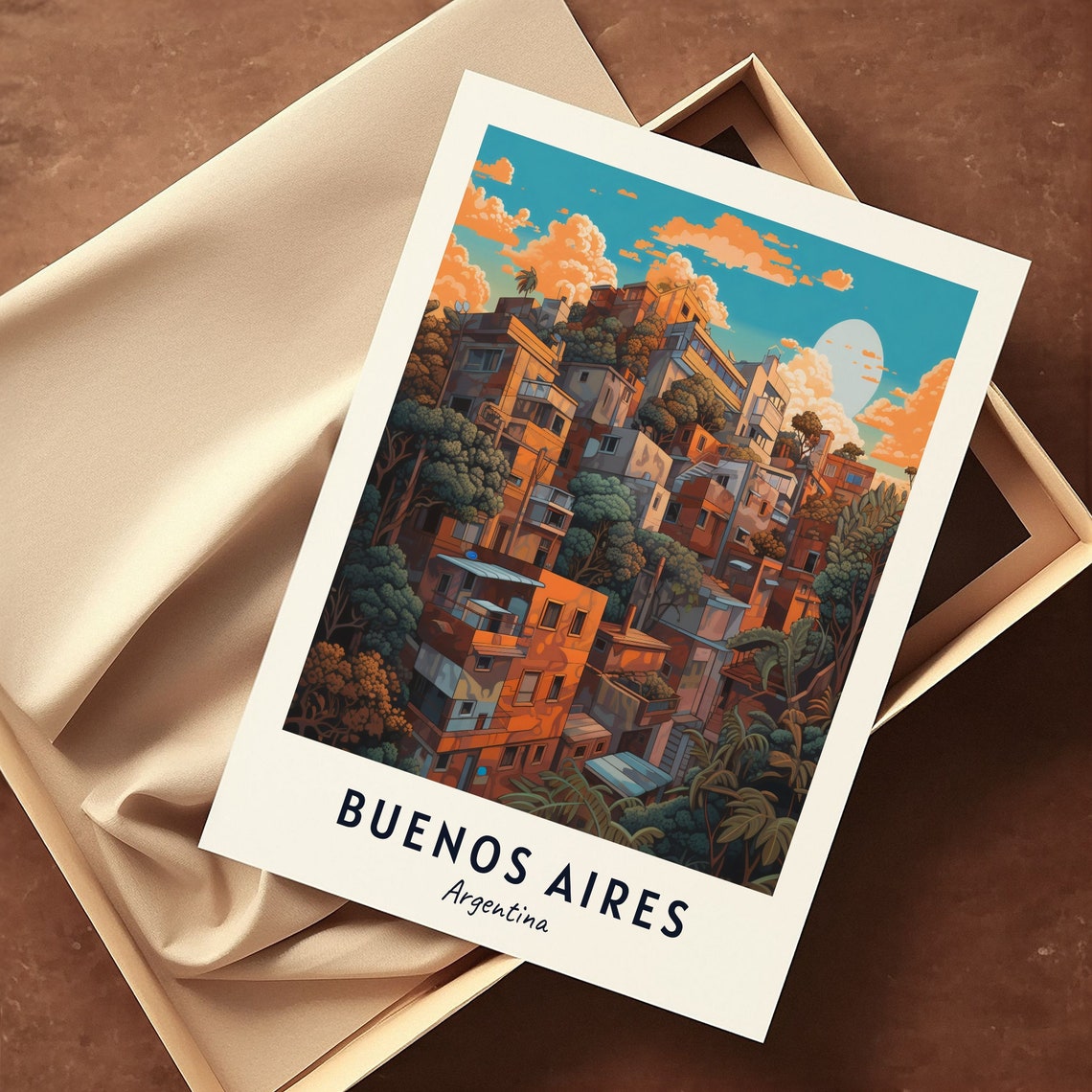 Buenos Aires Argentina Colorful Hillside Houses Sunset Travel Poster - Image 3