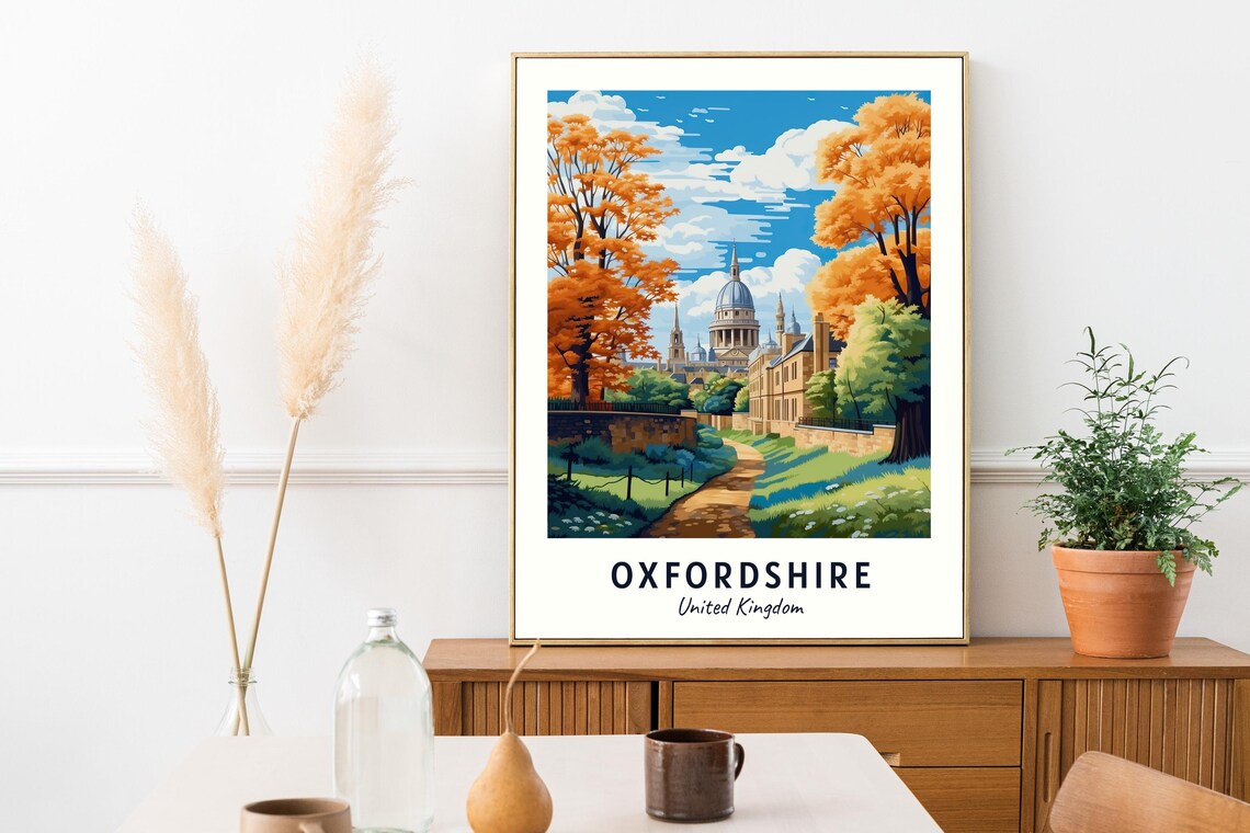 Oxfordshire UK Radcliffe Camera Autumn Park Scene Travel Poster - Image 2
