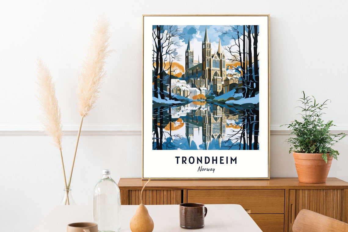 Nidaros Cathedral Reflection in Still Water Trondheim Norway Poster - Image 2