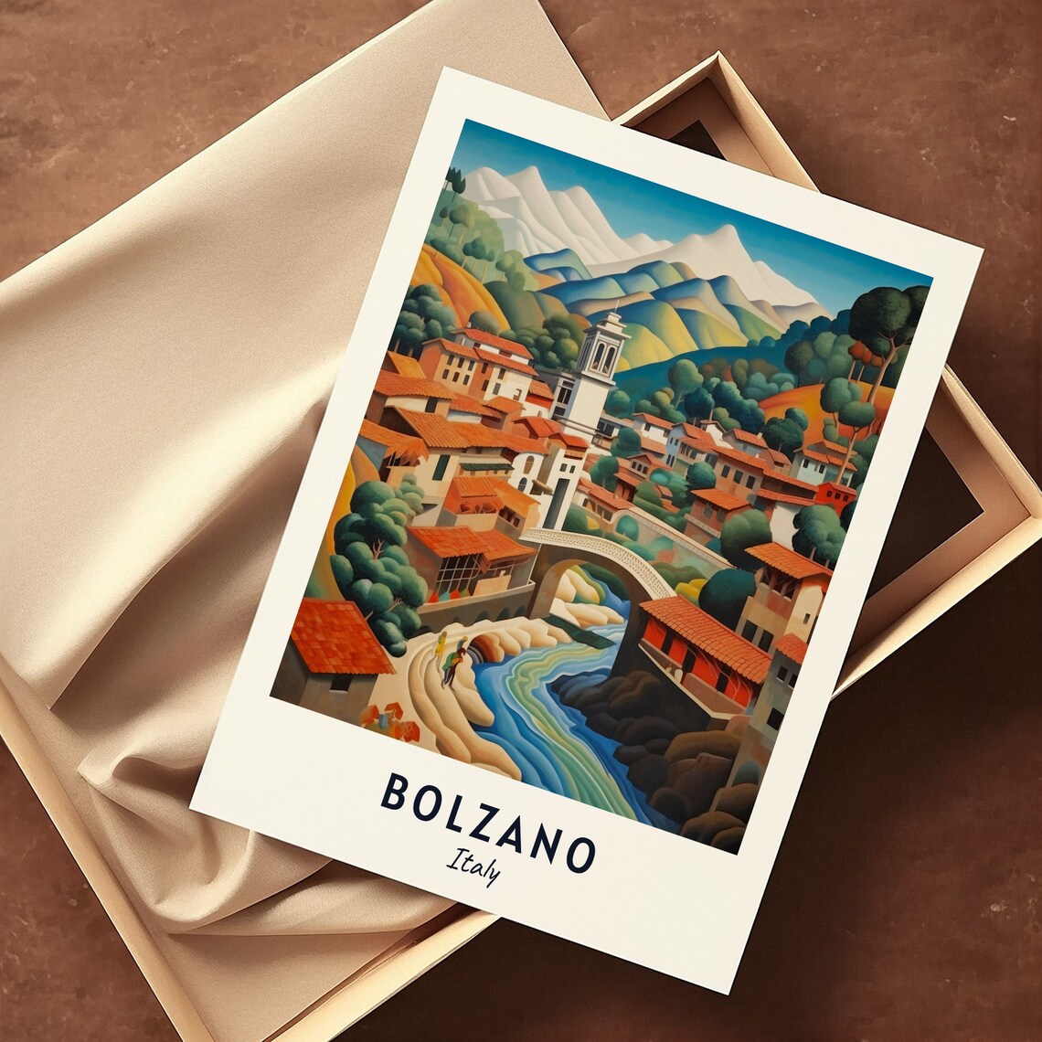 Bolzano Italy Alpine Village Snow Peaks Travel Poster Home Decor - Image 3