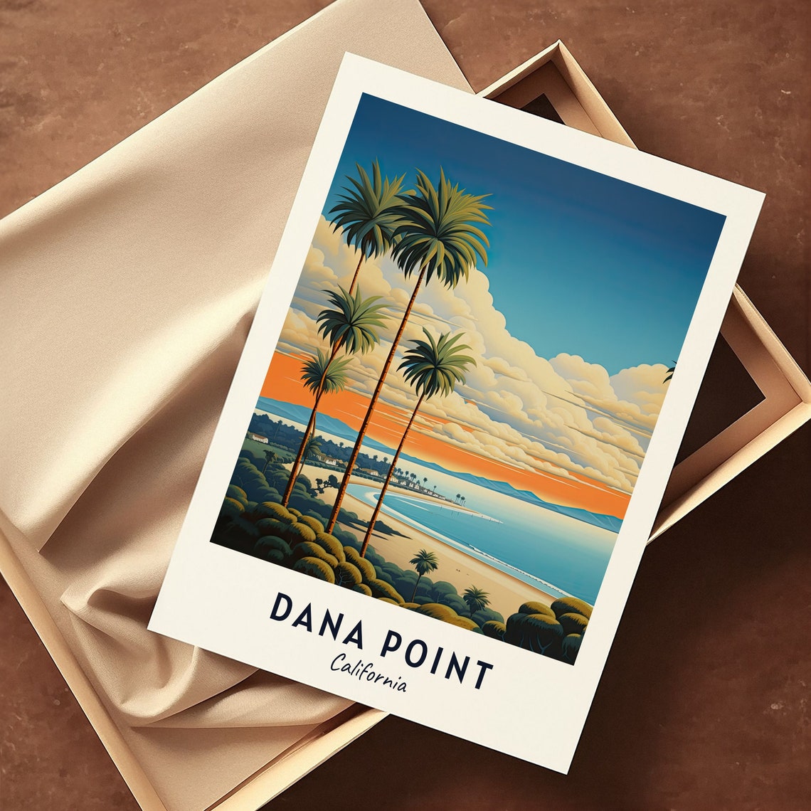 Dana Point California Palms Beach Bay Sunset Horizon Travel Poster - Image 3