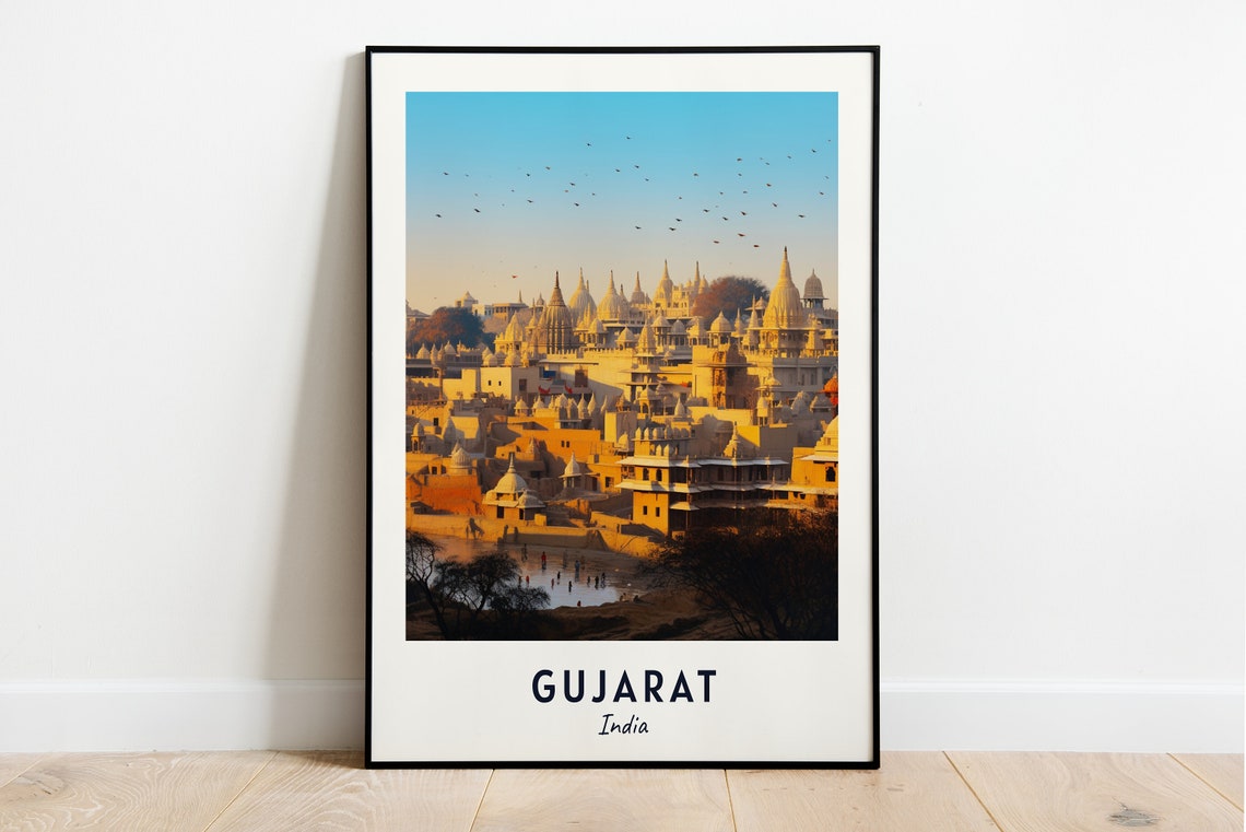 Gujarat Golden Temple Skyline at Sunrise India Travel Poster