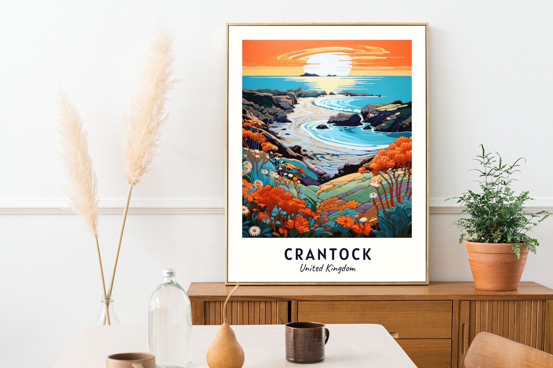 Crantock United Kingdom Sunset Rocky Coastline Travel Poster - Image 2