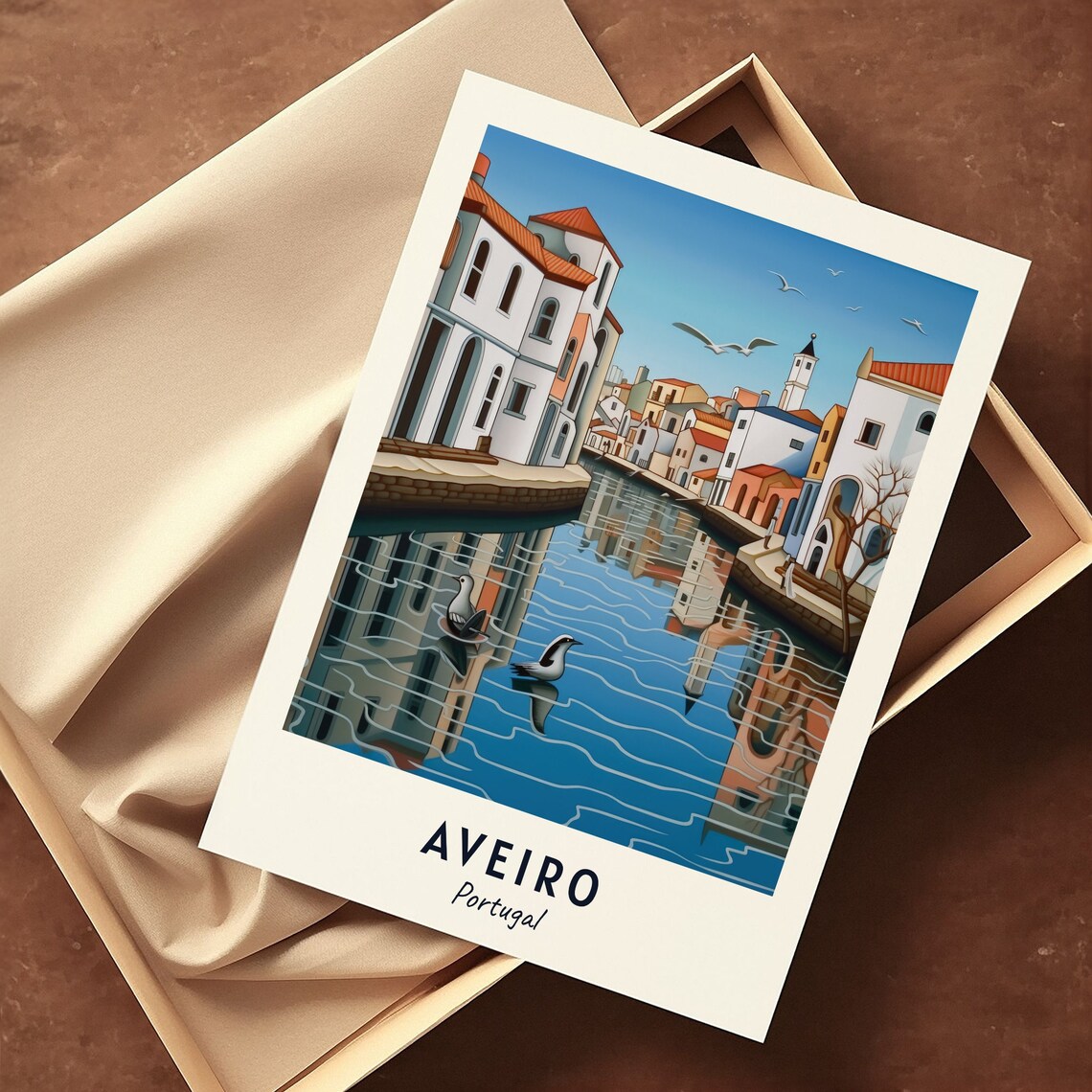 Aveiro Portugal Canal Boats Reflection Travel Poster Artwork - Image 3