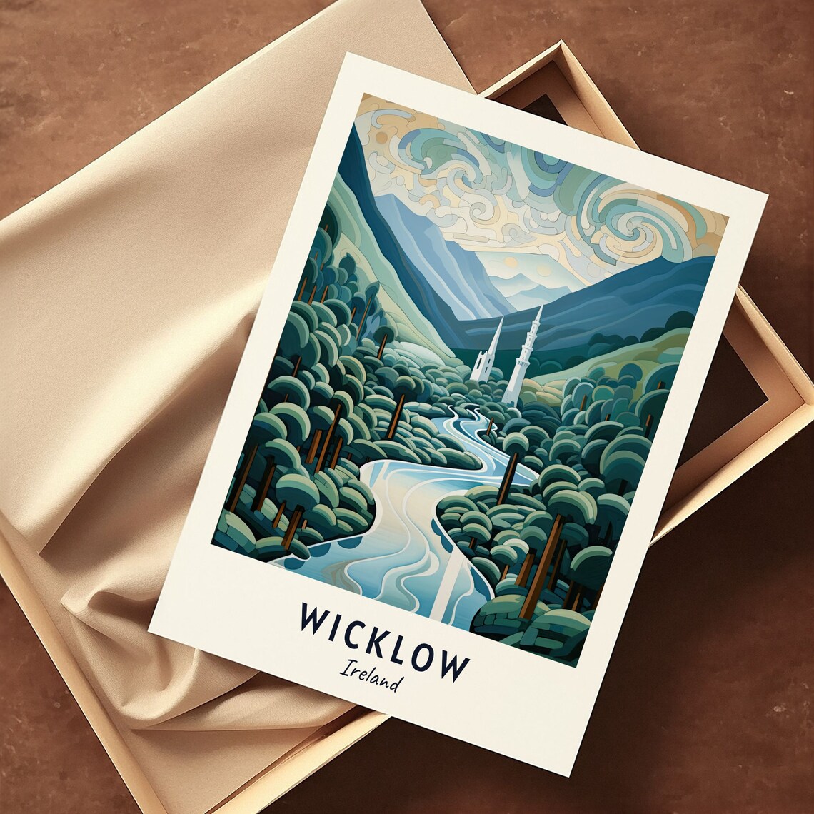 Wicklow Ireland Mountain Valley River Forest Church Spires Travel Poster - Image 3