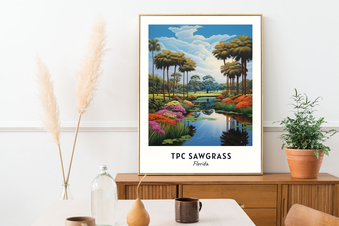 TPC Sawgrass Florida Palm Trees and Reflecting Pond Travel Poster - Image 2