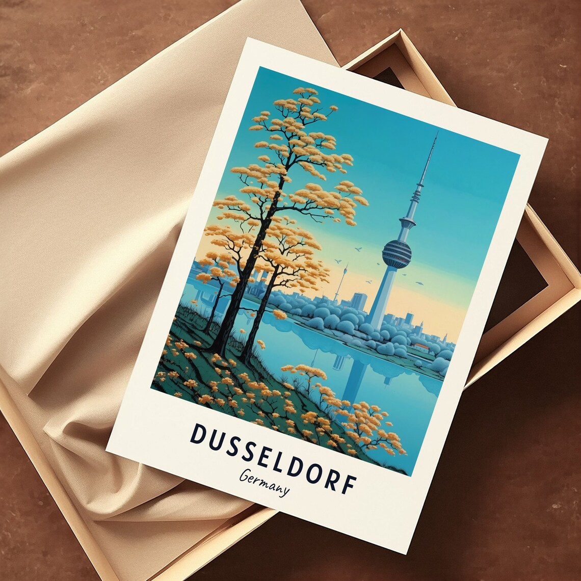 Dusseldorf Rhine Tower Riverside Autumn Trees View Travel Poster - Image 3