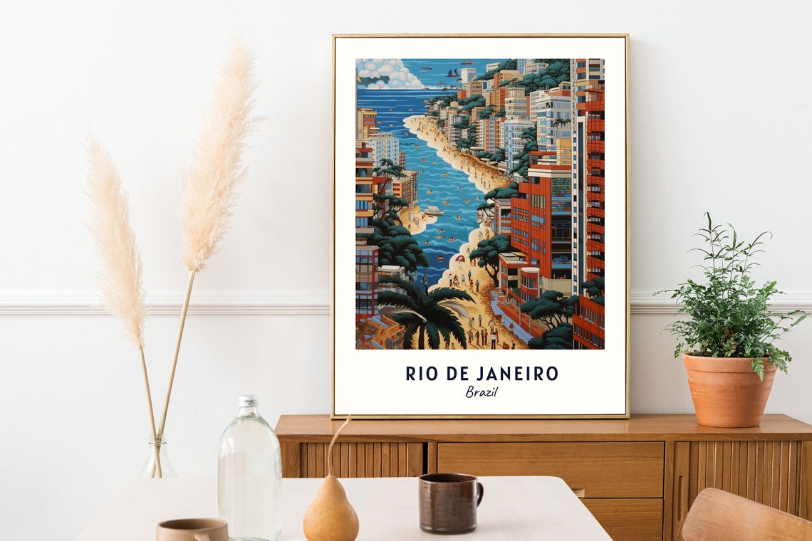 Crowded Beach and Towering High-Rises of Rio de Janeiro Brazil Poster - Image 2