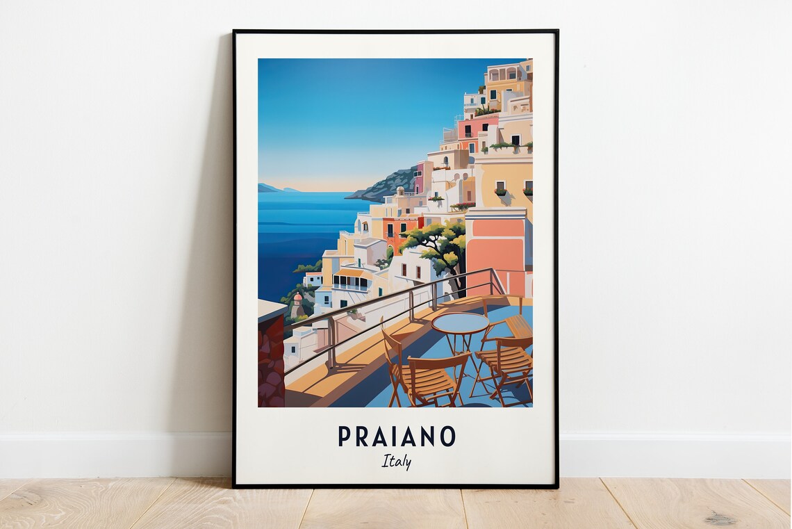 Praiano City Travel Poster, Italy Place Print