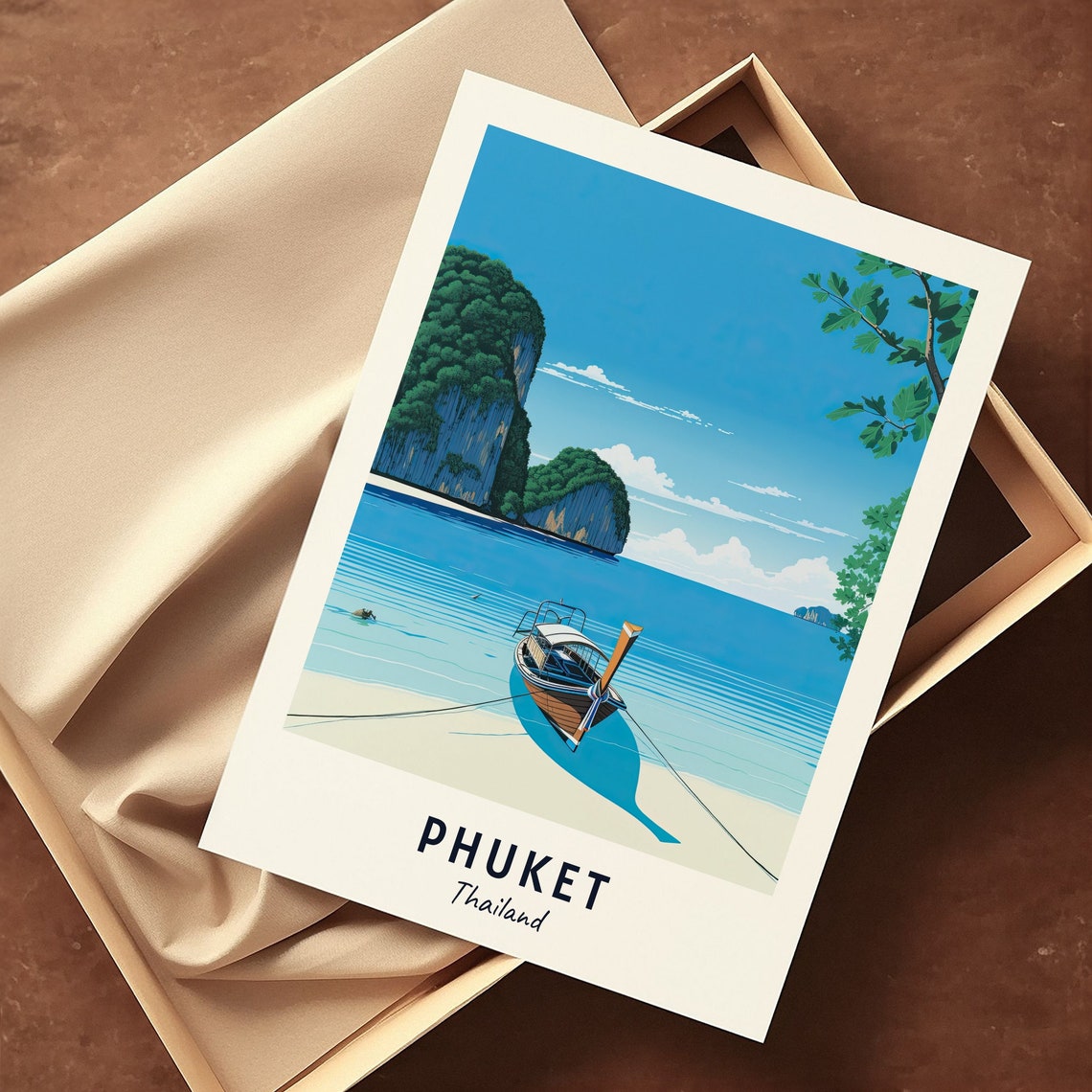 Phuket Thailand Longtail Boat Beach Travel Poster Keepsake Art - Image 3