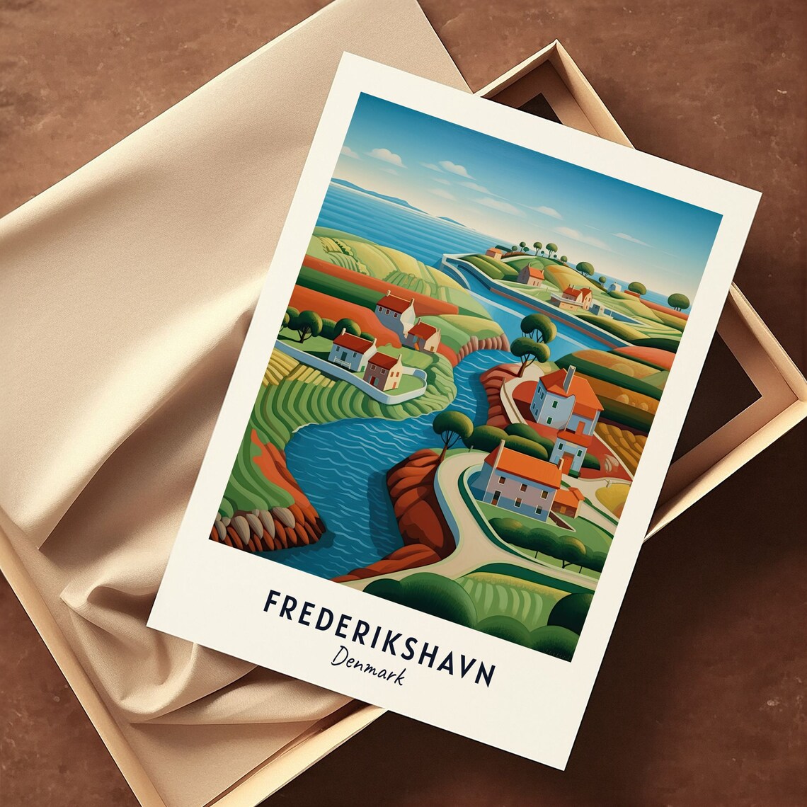 Frederikshavn Denmark Coastal Village River Hills Travel Poster - Image 3