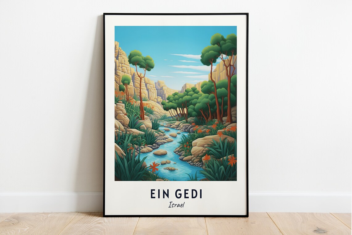 Ein Gedi Nature Reserve Desert Stream Oasis Israel Travel Poster