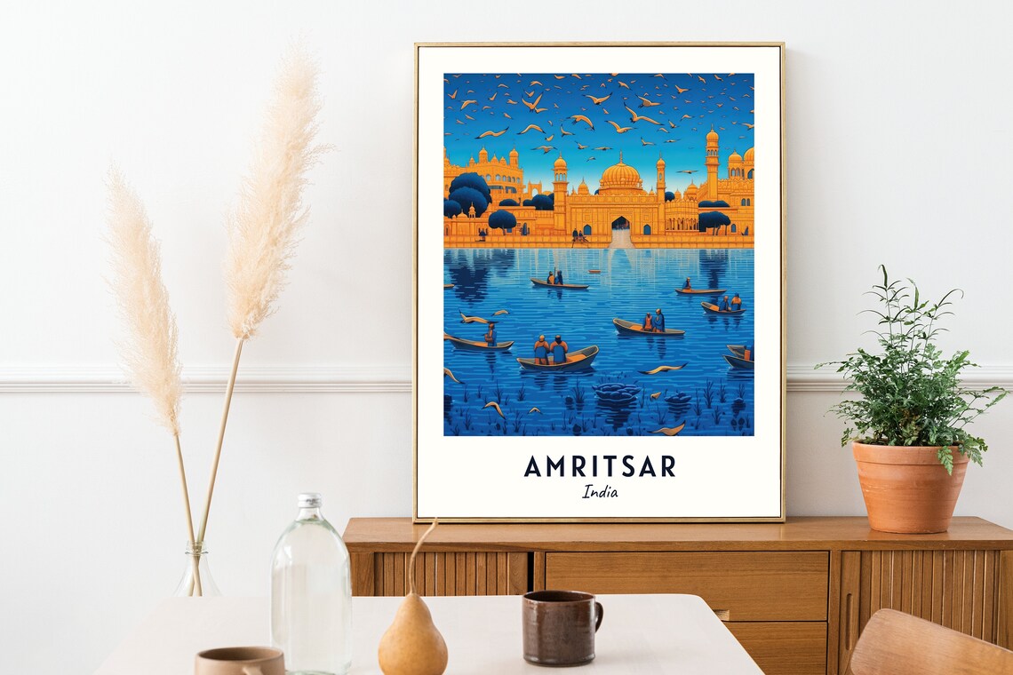 Golden Temple Sacred Lake Boats Birds Amritsar India Travel Poster - Image 2