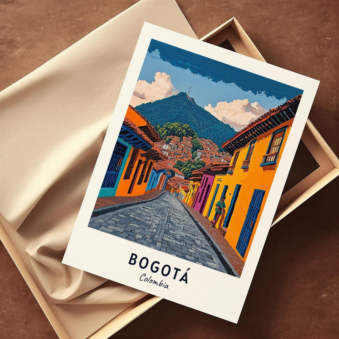 Bogota Colombia Colorful Colonial Street Mountain Travel Poster