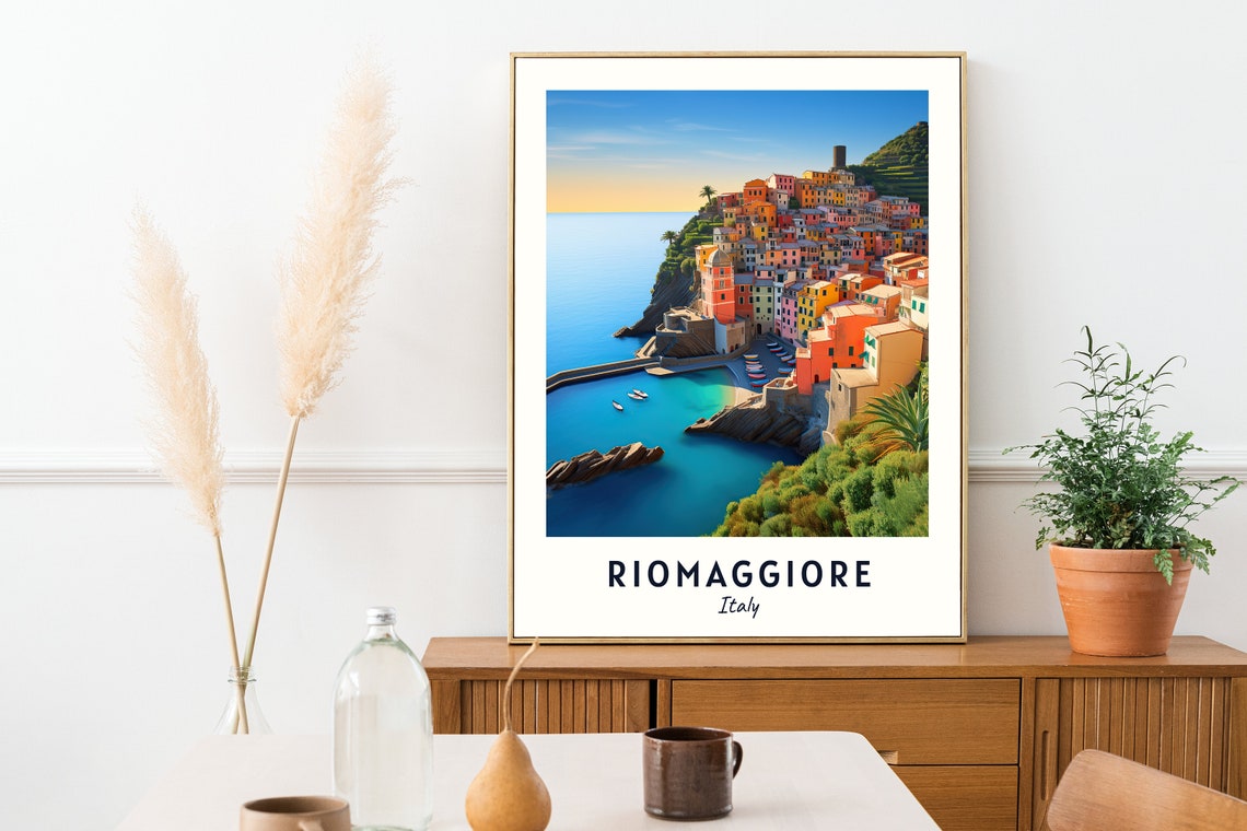 Riomaggiore Italy Cinque Terre Cliffside Village Sunset Travel Poster - Image 2
