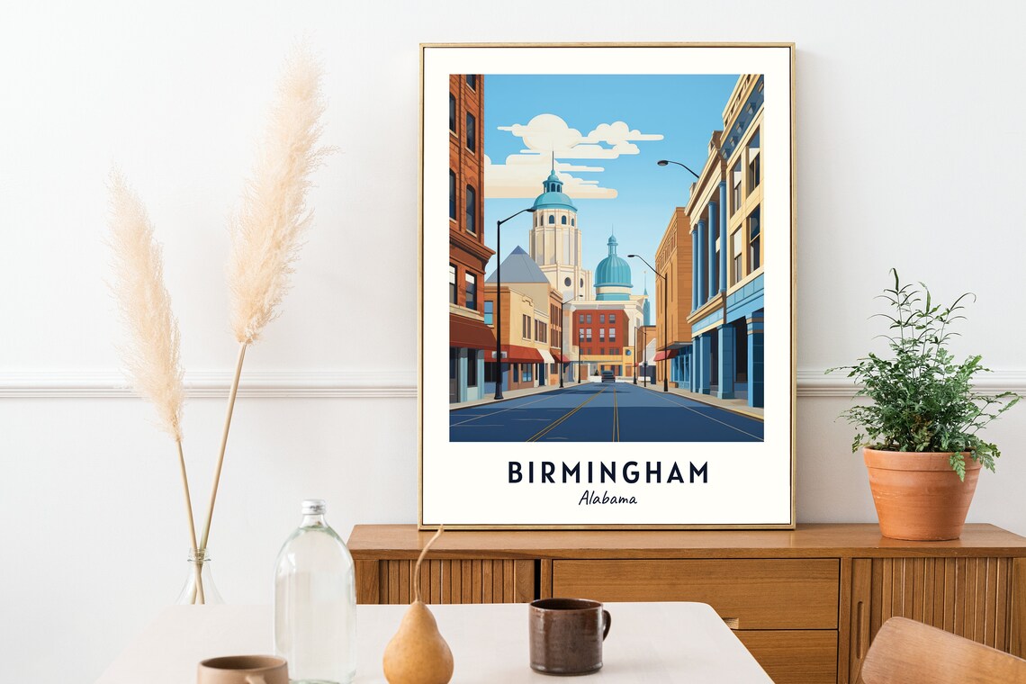 Birmingham Alabama Historic Downtown Street Skyline Daytime Poster - Image 2