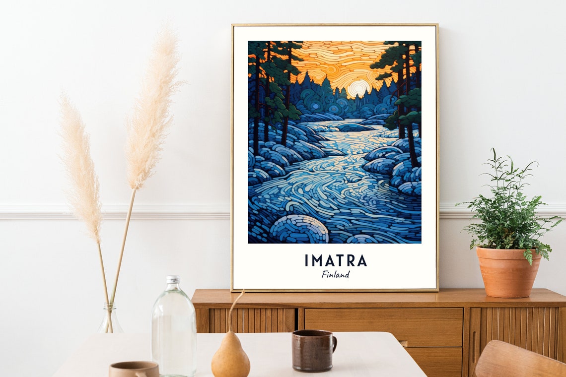 Swirling Blue Rapids at Golden Sunset Imatra Finland Travel Poster - Image 2