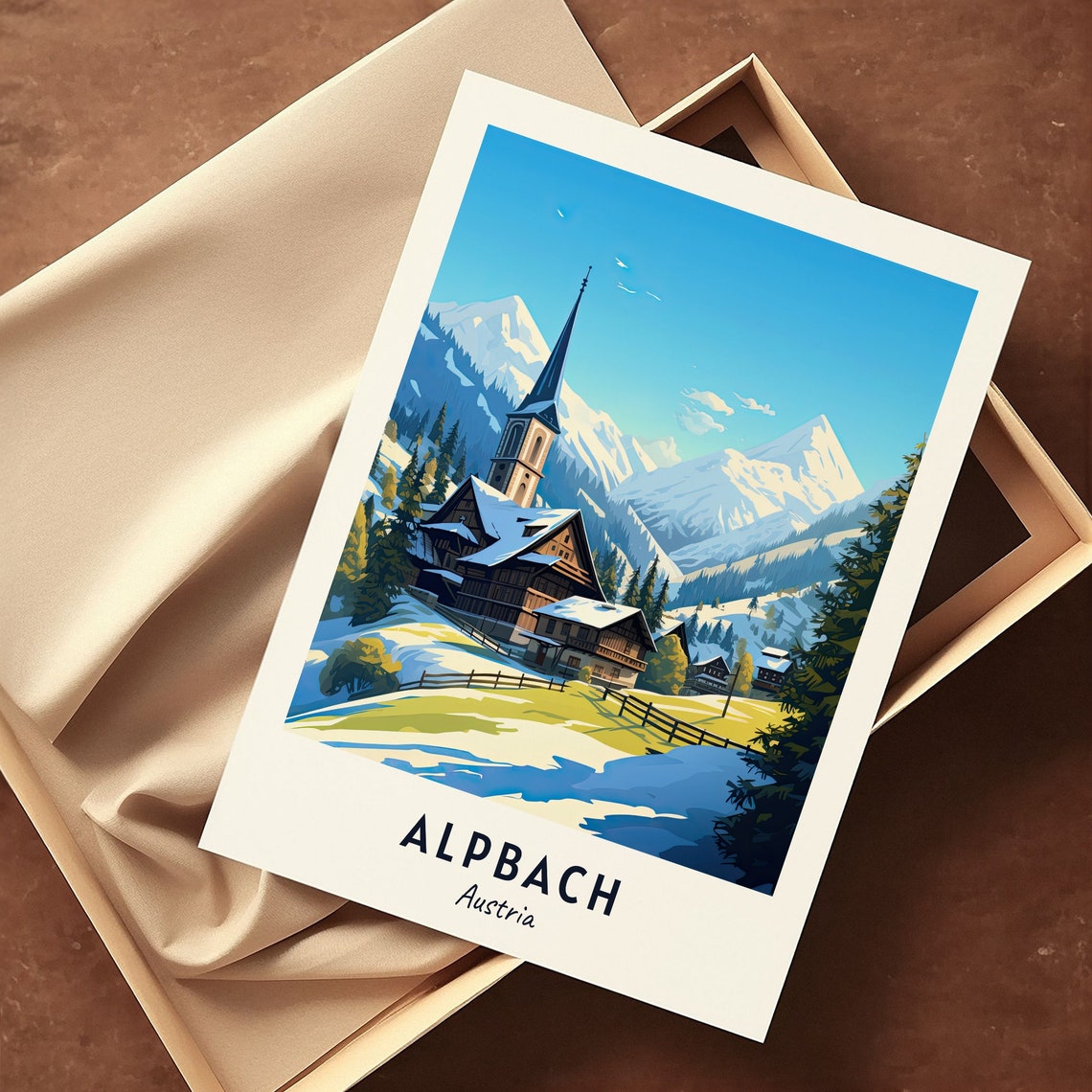 Alpbach Austria Church Spire Over Snowy Meadows Winter Poster - Image 3