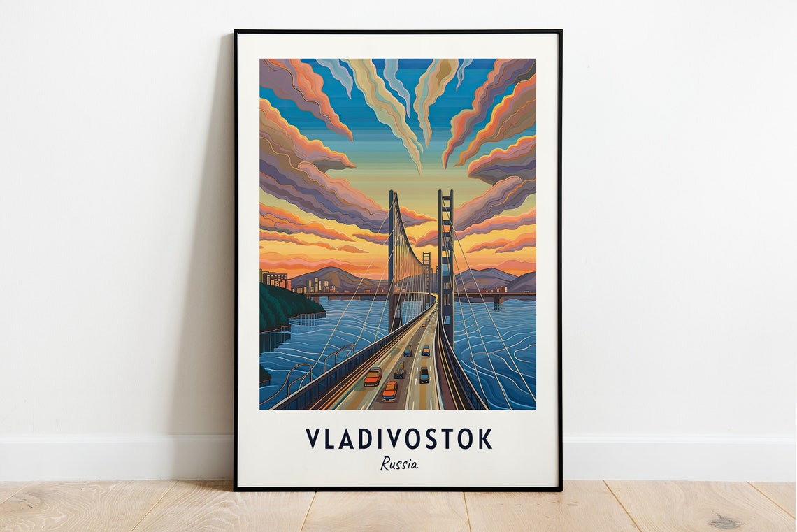 Russky Bridge Travel Print Wall Art Vladivostok Russia City Print Russky Bridge Travel Gift Russky Bridge Poster