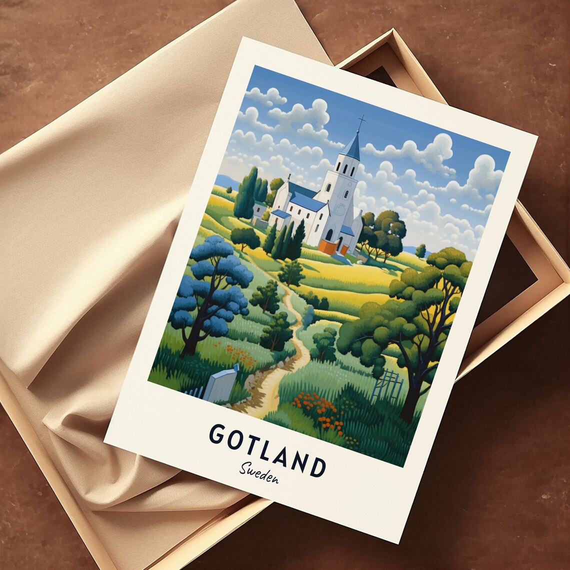 Gotland Medieval Country Church on a Green Hill in Sweden Poster - Image 3