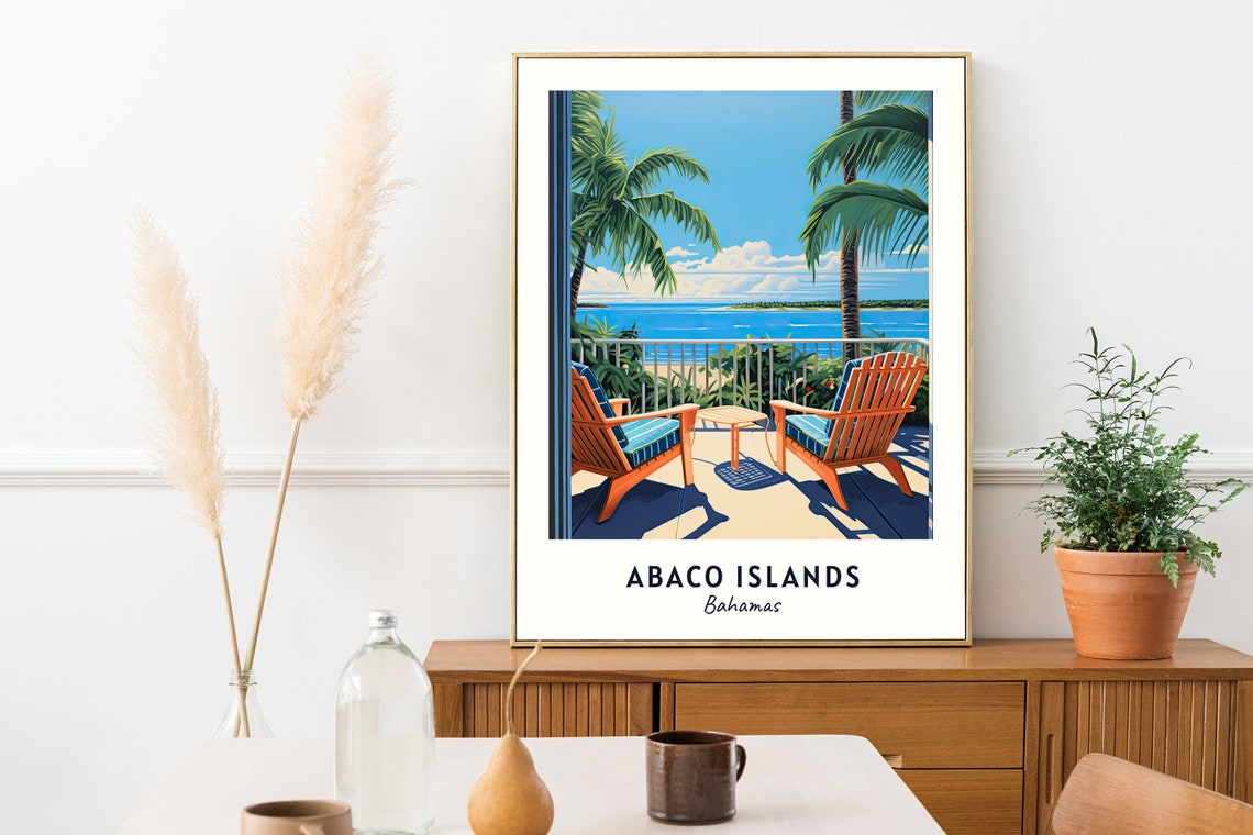 Abaco Islands Bahamas Beach Porch Adirondack Chairs Travel Poster - Image 2