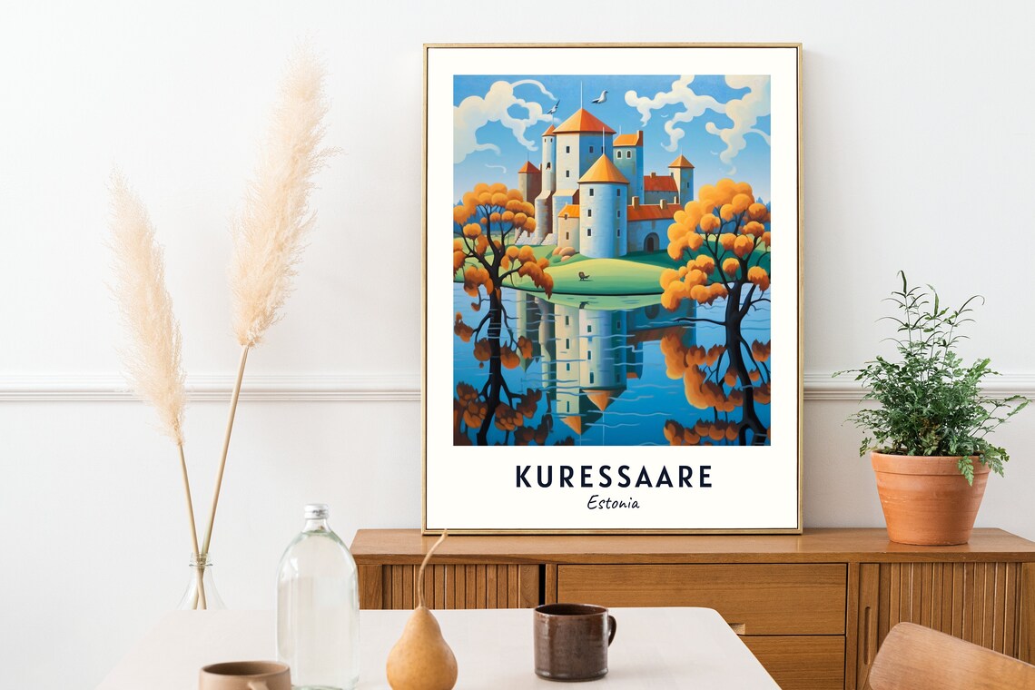 Kuressaare Estonia Medieval Castle Reflection Autumn Trees Travel Poster - Image 2