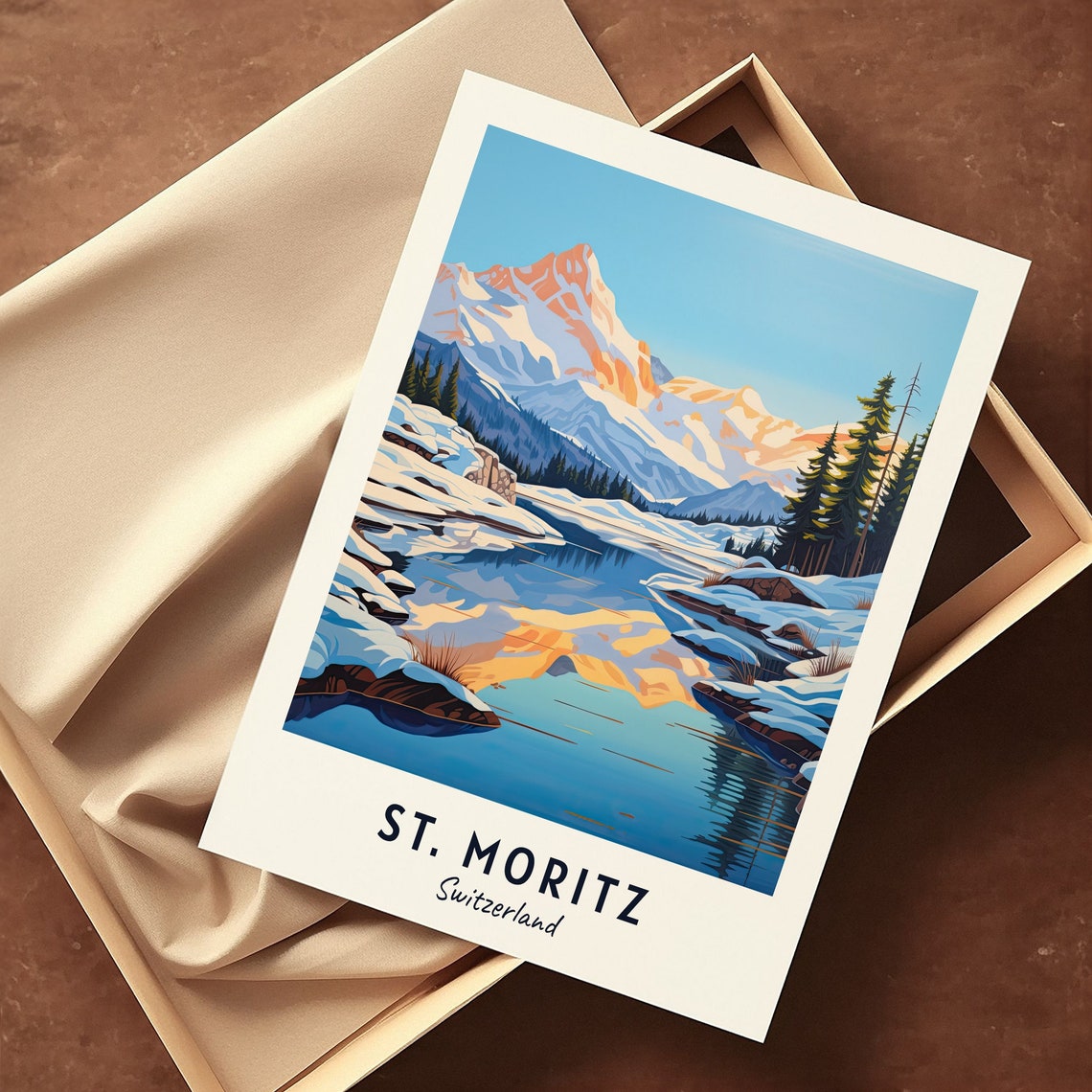 St Moritz Switzerland Snowy Peaks Mirrored In A Still Lake Poster - Image 3
